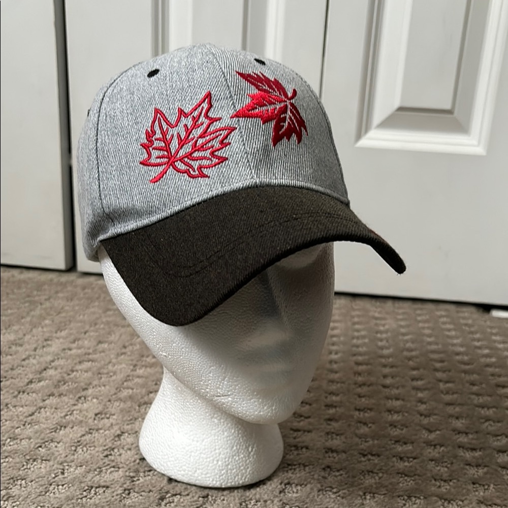 Gray Canada Maple Leaf Baseball Hat